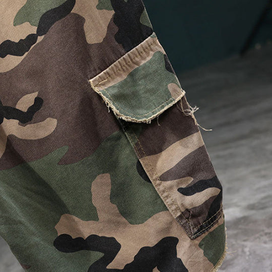 🎁2026 New Arrivals 50% OFF💥Men's Studded Camo Cargo Shorts – Distressed, Multi-Pocket & Elastic Waist – Rugged Streetwear Cargo Shorts 🛹