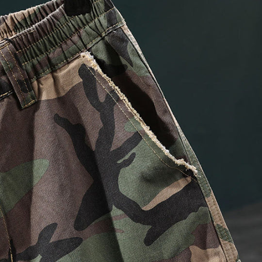 🎁2026 New Arrivals 50% OFF💥Men's Studded Camo Cargo Shorts – Distressed, Multi-Pocket & Elastic Waist – Rugged Streetwear Cargo Shorts 🛹
