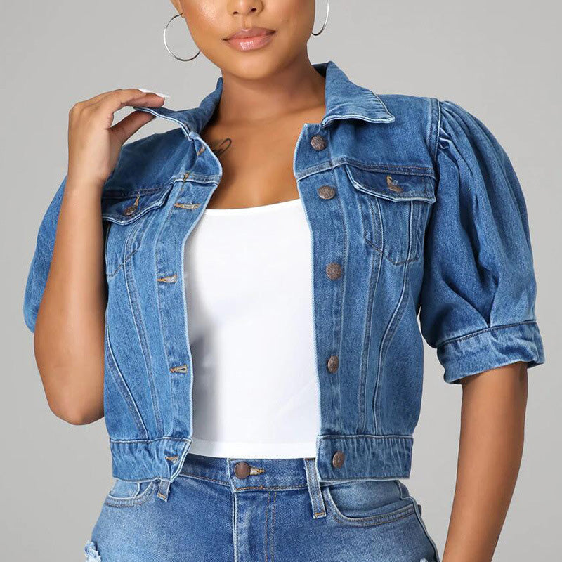 👖 LIMITED-TIME 50% OFF! ✨ Women's Cropped Denim Jacket – Puff Sleeve, 2 Colors, S-3XL 🌾