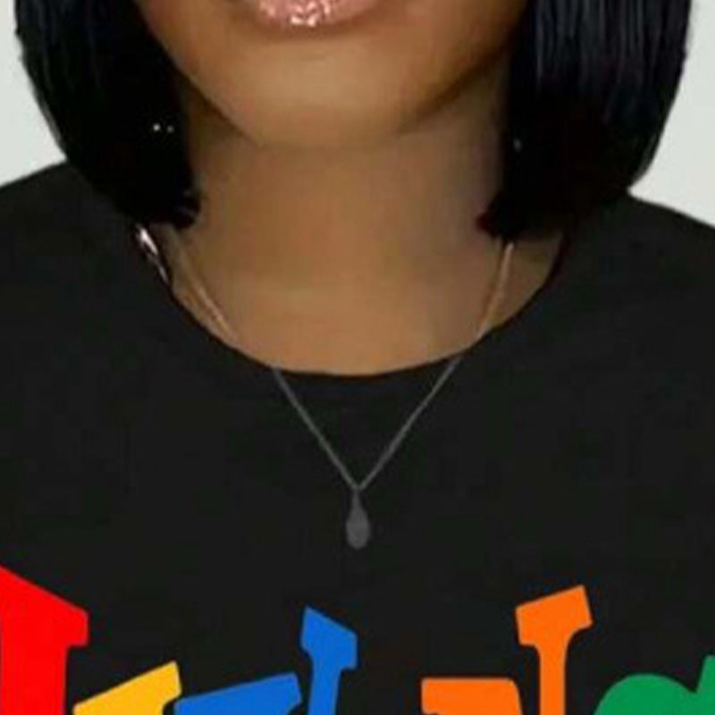 👕"Living Single"🌈Colorful Graphic Print Casual Tee