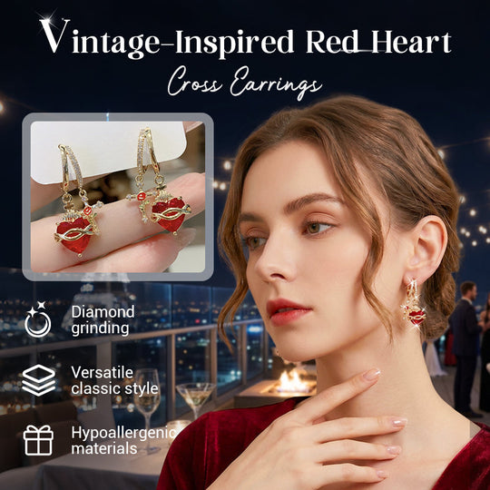 💍30% OFF! ✨ Red Heart & Cross Earrings – Vintage-Inspired, Dainty, Symbolic ✝️
