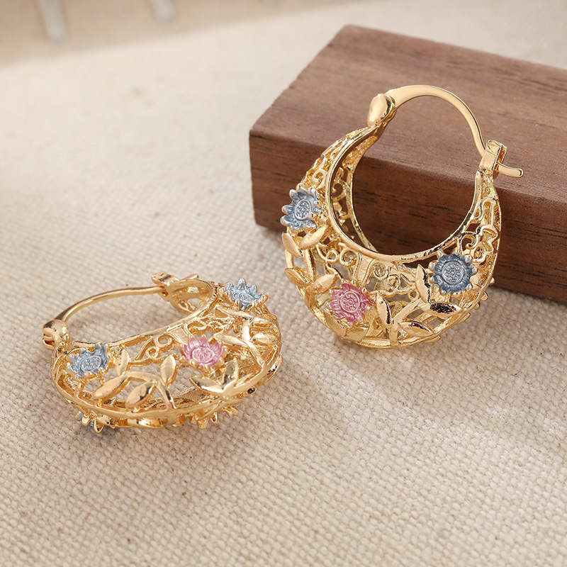 🔥2026 New Arrival ＆ Hot Sale ＆ 50％ Off🔥🌙💐 Gold-Plated Crescent Moon Enamel Flower Earrings – Affordable Luxury, Versatile  ✨✅