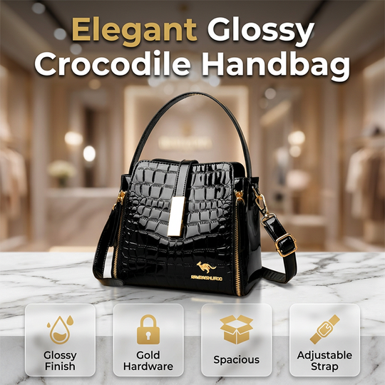 👜 50% OFF! ✨ Glossy Crocodile Pattern Women's Handbag – Structured, Gold Hardware, Spacious & Chic 💼
