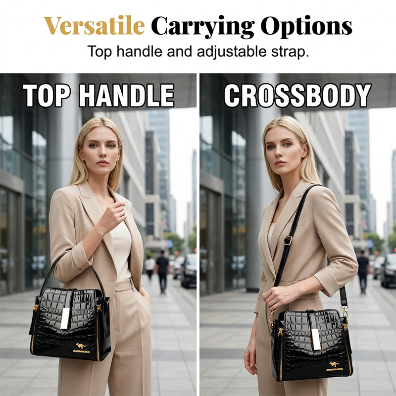 👜 50% OFF! ✨ Glossy Crocodile Pattern Women's Handbag – Structured, Gold Hardware, Spacious & Chic 💼