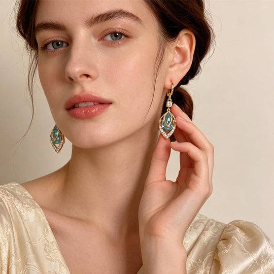 💎 LIMITED-TIME 30% OFF! ✨ Sky Blue Drop Hoop Earrings – Art-Deco, Rhinestone, Elegant 🌌