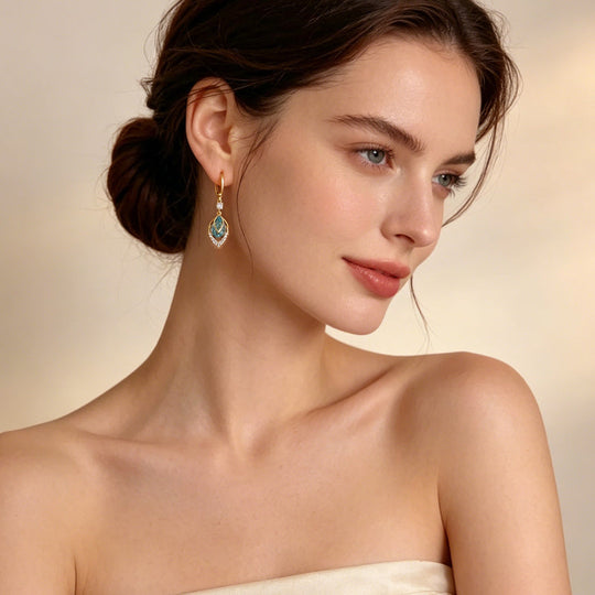 💎 LIMITED-TIME 30% OFF! ✨ Sky Blue Drop Hoop Earrings – Art-Deco, Rhinestone, Elegant 🌌