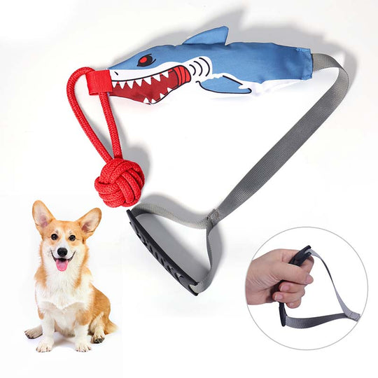 🐾Interactive Shark Dog Tug Toy with Squeaker & Rope Knot