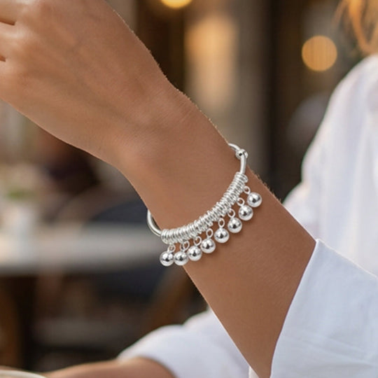 🏆LAST DAY SALE 50% OFF🔥Adjustable Silver Bell Charm Bangle Bracelet