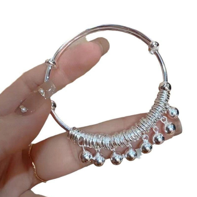 🏆LAST DAY SALE 50% OFF🔥Adjustable Silver Bell Charm Bangle Bracelet