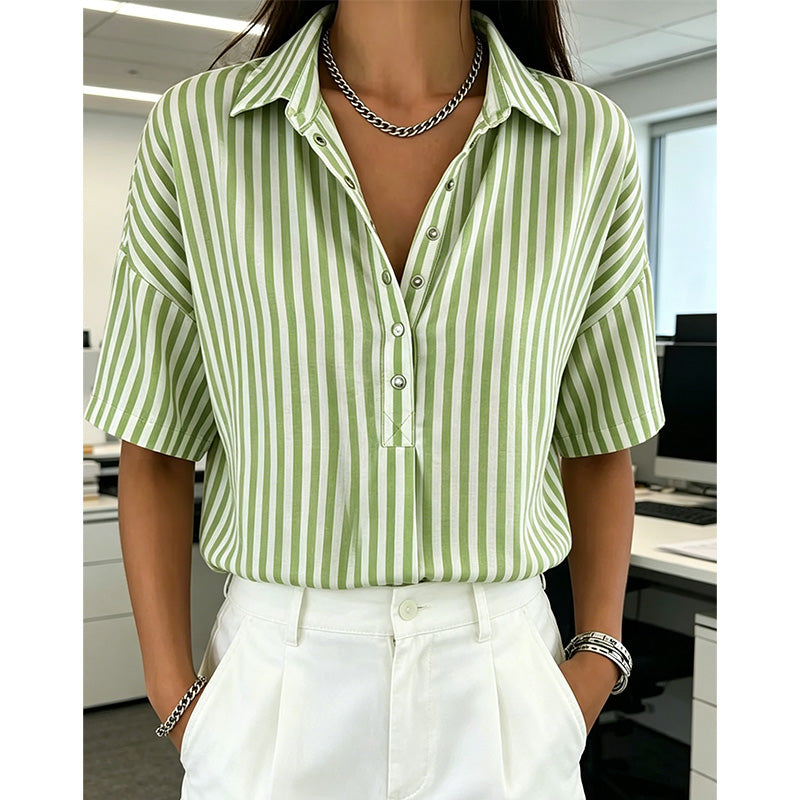 ⏳Limited-time 50% off⏰Women's Casual Striped Short-Sleeve Shirt👔👚