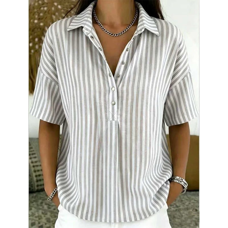 ⏳Limited-time 50% off⏰Women's Casual Striped Short-Sleeve Shirt👔👚