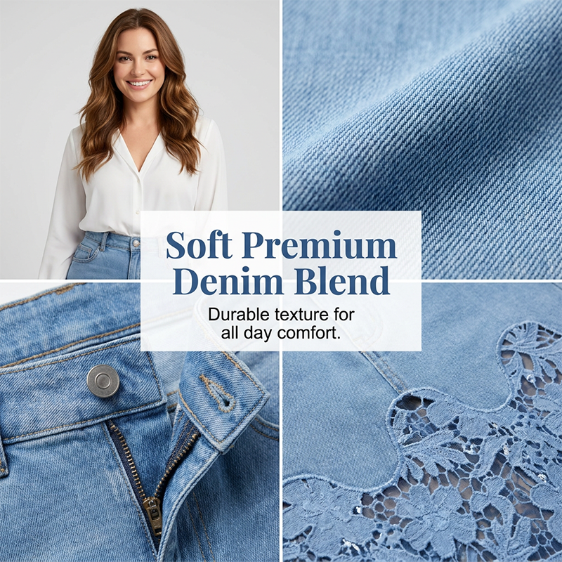 🎁New Arrival 50% OFF💥Women's Denim Bodycon Skirt with Hollow Lace Trim💙