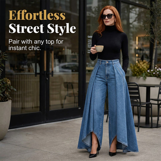 Women's High-Waist Wide-Leg Jeans with High-Low Hem