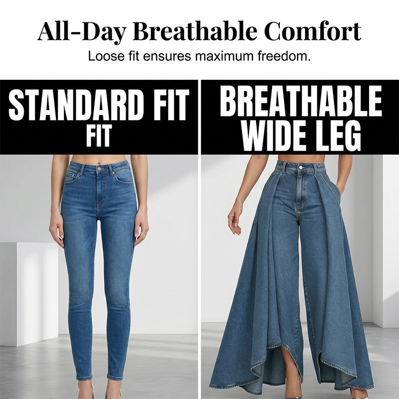 Women's High-Waist Wide-Leg Jeans with High-Low Hem