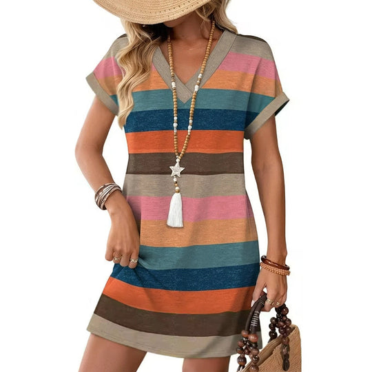🌈Women's Summer Casual V-Neck T-Shirt Dress💃