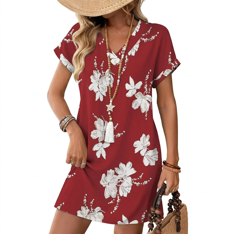 🌈Women's Summer Casual V-Neck T-Shirt Dress💃