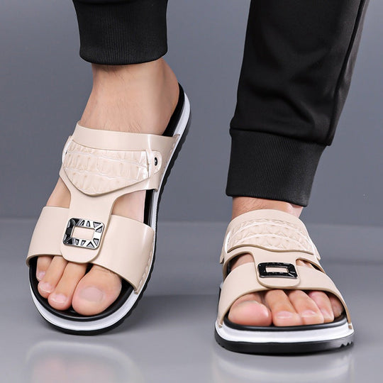 📢📢50% OFF !! ⏰Men's Faux Leather Slip-On Sandals