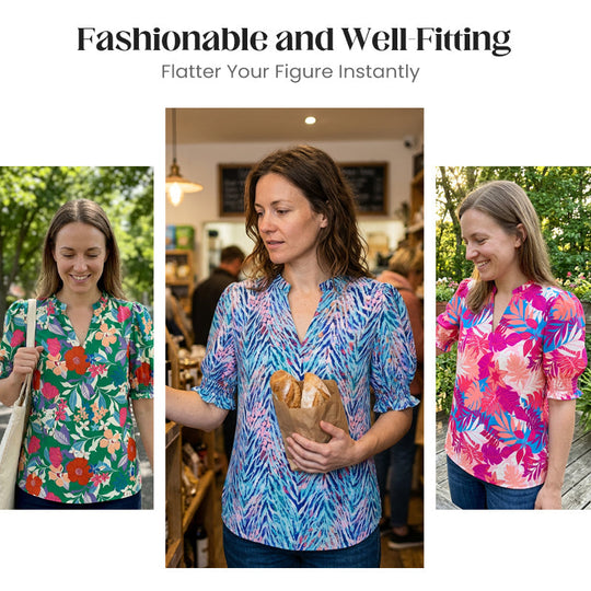 🌸 50% OFF NOW! 🌸Women's Boho V-Neck Puff Sleeve Blouse | Floral Print Dressy Casual Top for Office & Weekend Wear