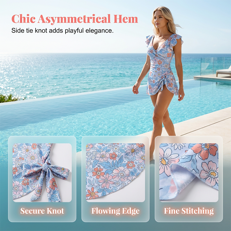 🔥50% OFF Half Price👗Women's Elegant V-Neck Tummy Control Swim Dress, Flowy One-Piece Bathing Suit for Beach Pool Vacation