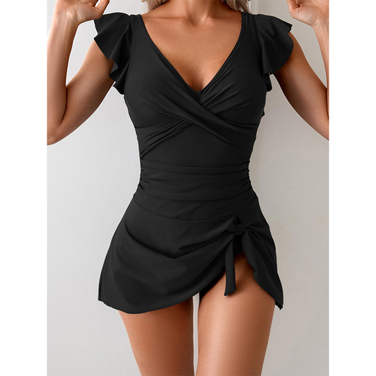🔥50% OFF Half Price👗Women's Elegant V-Neck Tummy Control Swim Dress, Flowy One-Piece Bathing Suit for Beach Pool Vacation