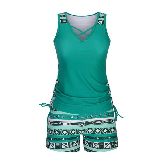 ⏰LAST DAY 60% OFF🌊Women's Tummy Control Tankini Set with Built-In Bra – Flattering Boho Swimwear with Shorts