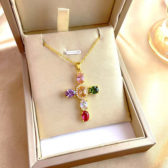 💎 50% OFF NOW! ✨ Women's Colorful Zircon Cross Pendant Necklace – Sparkling & lightweight – Faith-inspired design, perfect for daily wear or gifting – elegant and meaningful ✝️