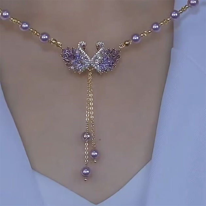 🔥Purple Double Swan Pendant Necklace
