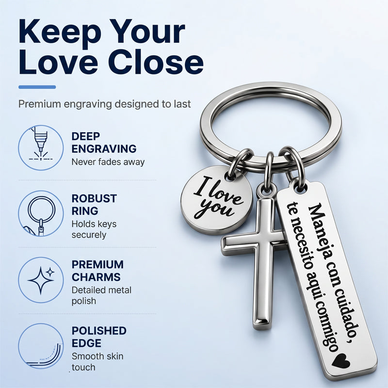 🎁2026 New Arrivals 50% OFF💥Stainless Steel Cross Keychain – ‘Drive Safe’ Blessing❤️🙏