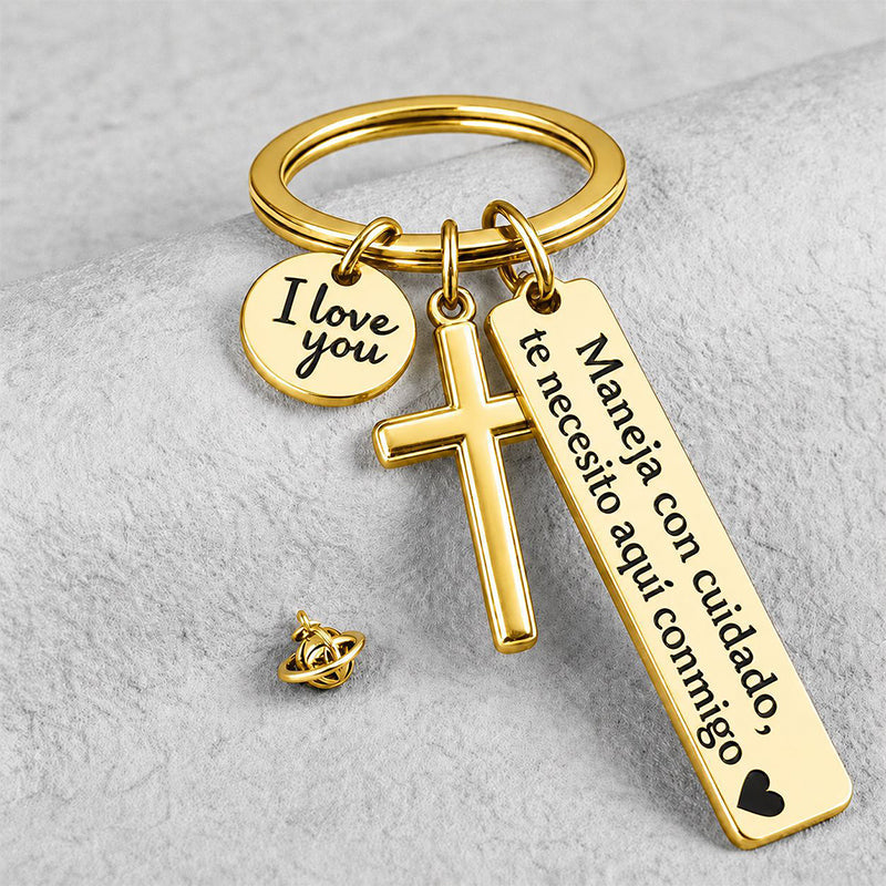 🎁2026 New Arrivals 50% OFF💥Stainless Steel Cross Keychain – ‘Drive Safe’ Blessing❤️🙏