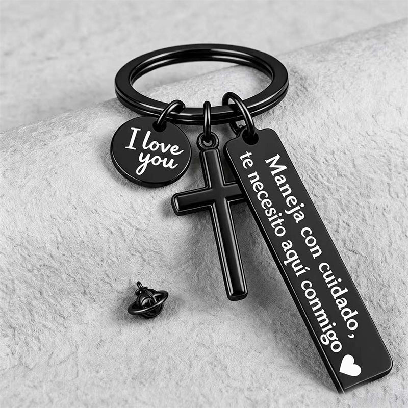🎁2026 New Arrivals 50% OFF💥Stainless Steel Cross Keychain – ‘Drive Safe’ Blessing❤️🙏