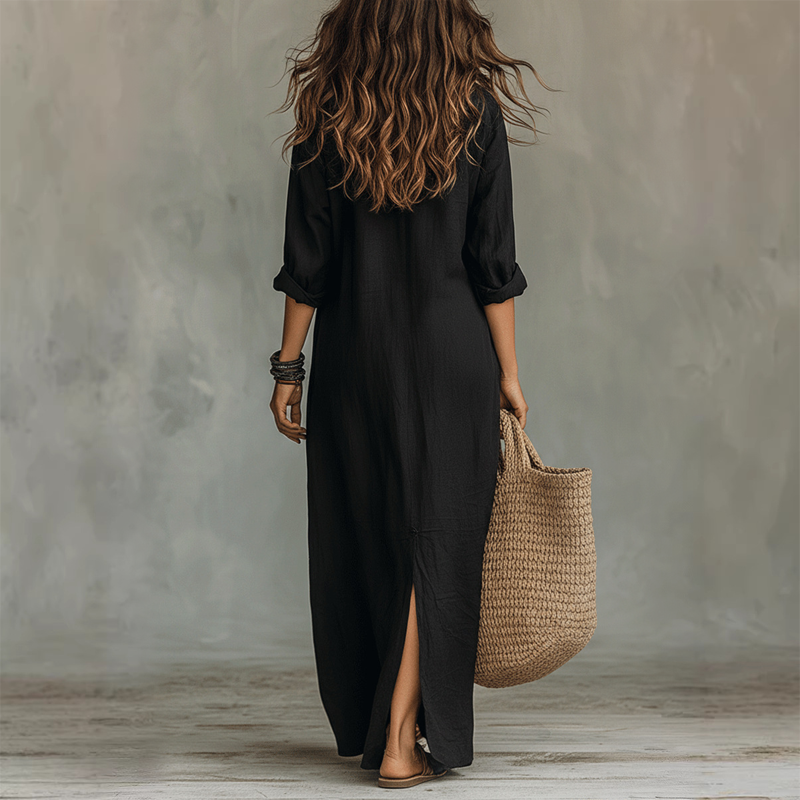 👗 LIMITED-TIME 50% OFF! 💥 Casual Loose Fit Maxi Dress with Front Slit – Collar Detail, Roll-Tab Sleeves, Earthy Tones ✨𝘉𝘶𝘺 𝘢𝘯𝘺 2 𝘢𝘯𝘥 𝘨𝘦𝘵 𝘢𝘯 𝘦𝘹𝘵𝘳𝘢 8% 𝘥𝘪𝘴𝘤𝘰𝘶𝘯𝘵