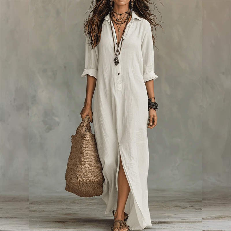 👗 LIMITED-TIME 50% OFF! 💥 Casual Loose Fit Maxi Dress with Front Slit – Collar Detail, Roll-Tab Sleeves, Earthy Tones ✨𝘉𝘶𝘺 𝘢𝘯𝘺 2 𝘢𝘯𝘥 𝘨𝘦𝘵 𝘢𝘯 𝘦𝘹𝘵𝘳𝘢 8% 𝘥𝘪𝘴𝘤𝘰𝘶𝘯𝘵