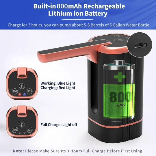 🎁2026 New Arrivals 50% OFF💥Automatic Water Dispenser Pump | Rechargeable USB-C Bottle Pump with Foldable Spout & One-Touch Control | Universal Fit for Home & Office