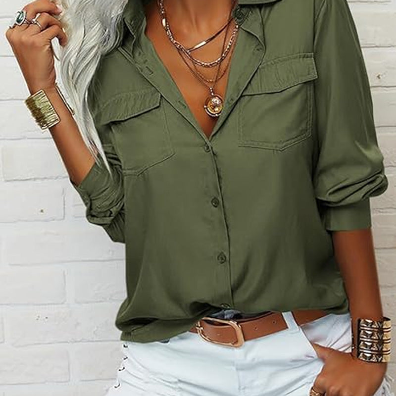 ⏳Time-Limited Special⏰Women's Solid Lapel Long Sleeves Button-Down Shirt👔