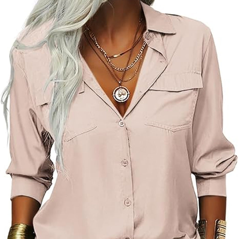 ⏳Time-Limited Special⏰Women's Solid Lapel Long Sleeves Button-Down Shirt👔