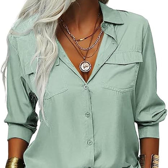 ⏳Time-Limited Special⏰Women's Solid Lapel Long Sleeves Button-Down Shirt👔