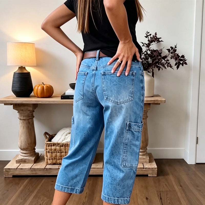 👖 LIMITED-TIME 50% OFF! &FERR SHIPPING✈️✨ Women's Casual Stretchy Cropped Denim Pants – Barrel Fit, Mid-Waist, Multi-Pockets 🌿