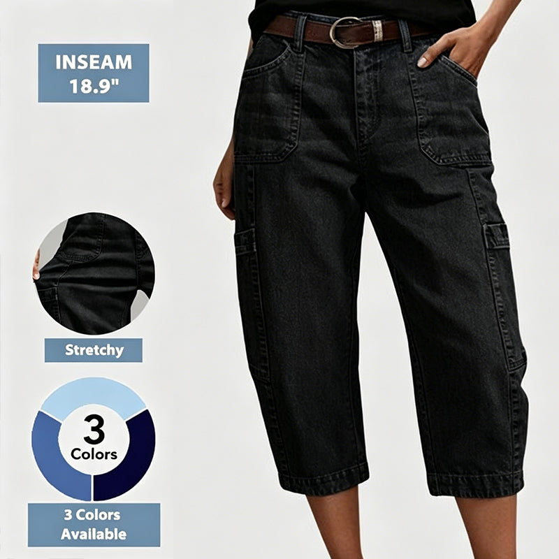 👖 LIMITED-TIME 50% OFF! &FERR SHIPPING✈️✨ Women's Casual Stretchy Cropped Denim Pants – Barrel Fit, Mid-Waist, Multi-Pockets 🌿