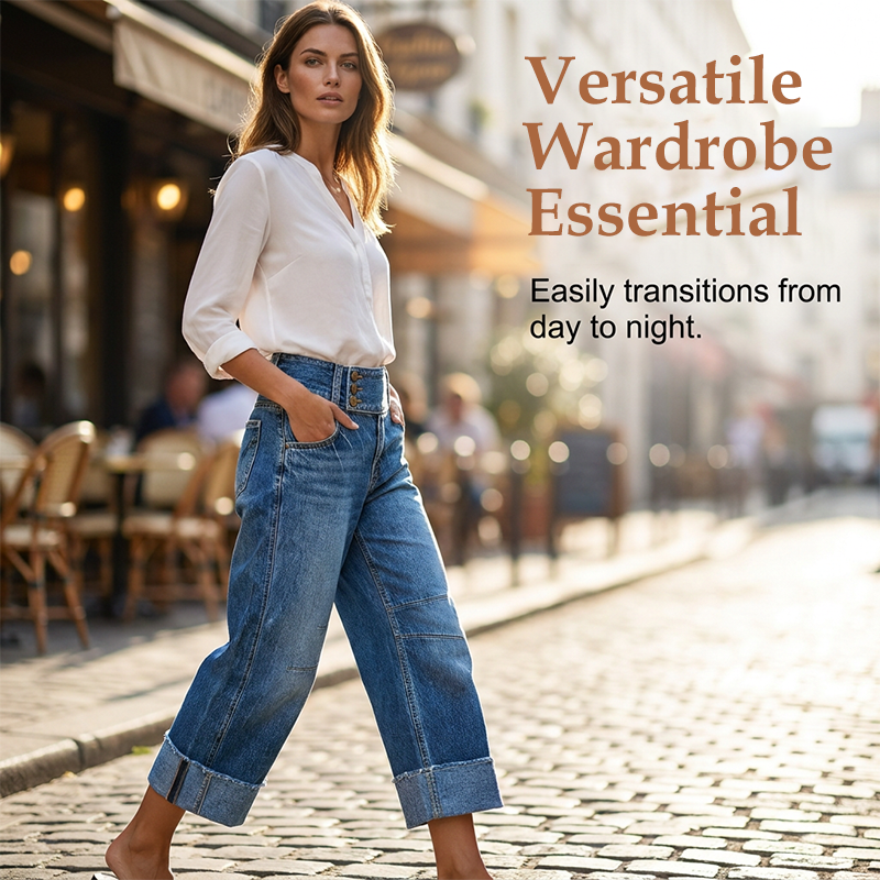 👖 50% OFF NOW! 💙 Women's High-Waisted Wide-Leg Cropped Jeans – Button front, cropped length & soft stretch denim for a flattering, vintage-inspired silhouette 🌿