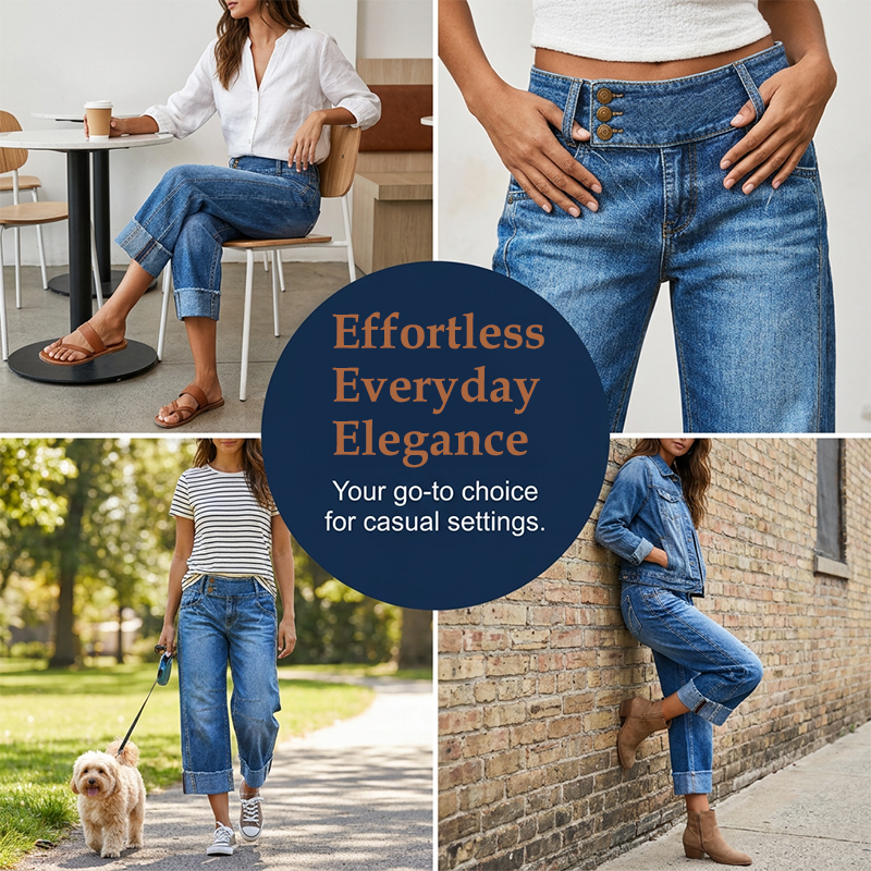 👖 50% OFF NOW! 💙 Women's High-Waisted Wide-Leg Cropped Jeans – Button front, cropped length & soft stretch denim for a flattering, vintage-inspired silhouette 🌿