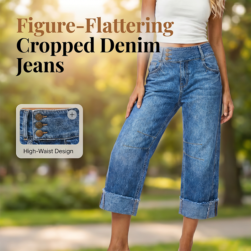 👖 50% OFF NOW! 💙 Women's High-Waisted Wide-Leg Cropped Jeans – Button front, cropped length & soft stretch denim for a flattering, vintage-inspired silhouette 🌿