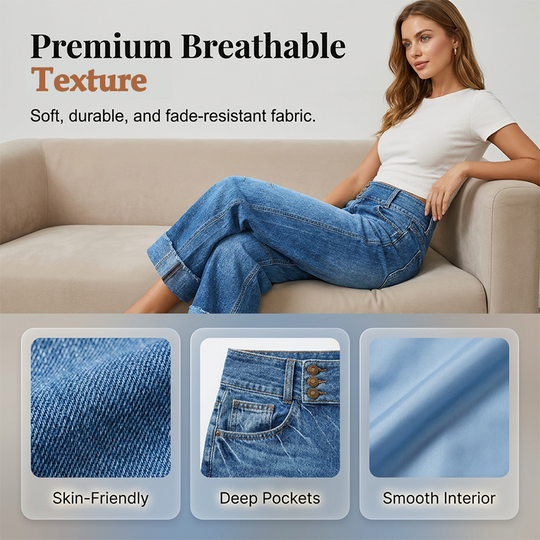 👖 50% OFF NOW! 💙 Women's High-Waisted Wide-Leg Cropped Jeans – Button front, cropped length & soft stretch denim for a flattering, vintage-inspired silhouette 🌿