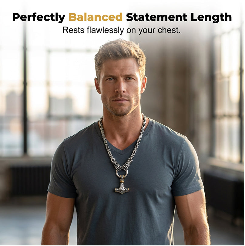 ⚡ 50% OFF NOW! 🔨 Viking Thor Hammer Pendant Necklace – Stainless steel with Byzantine chain – Bold & durable – perfect for daily wear or gifting ✨💪