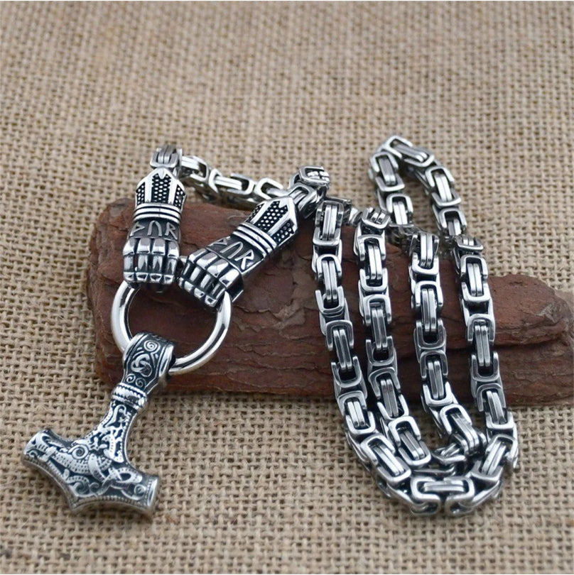 ⚡ 50% OFF NOW! 🔨 Viking Thor Hammer Pendant Necklace – Stainless steel with Byzantine chain – Bold & durable – perfect for daily wear or gifting ✨💪