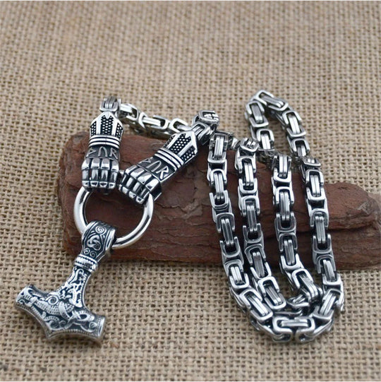 ⚡ 50% OFF NOW! 🔨 Viking Thor Hammer Pendant Necklace – Stainless steel with Byzantine chain – Bold & durable – perfect for daily wear or gifting ✨💪