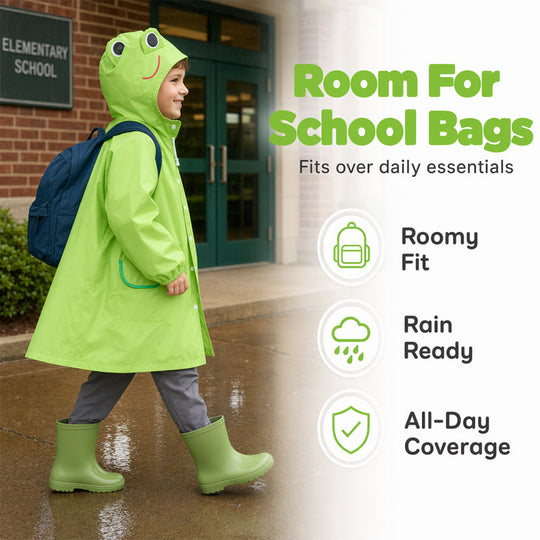 🐸 50% OFF! Kids Frog-Style Rain Poncho ☔– Waterproof, Lightweight & Backpack-Friendly