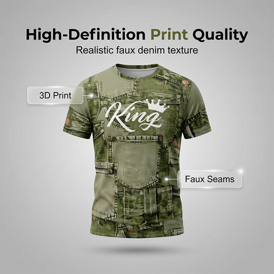 🎁2026 New Arrivals 50% OFF💥Mens Casual Faux Denim Print T Shirt Shorts Set