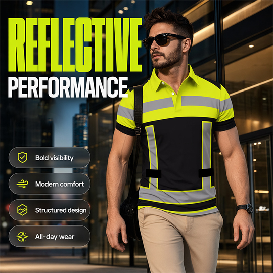 👕 Men's High Visibility Reflective Short Sleeve Shirt – Neon Blocks & Athletic Fit Cut ⏰