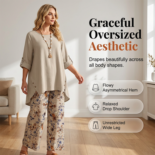 Women's Cotton Linen Half Sleeve Top ＆ Pants Set