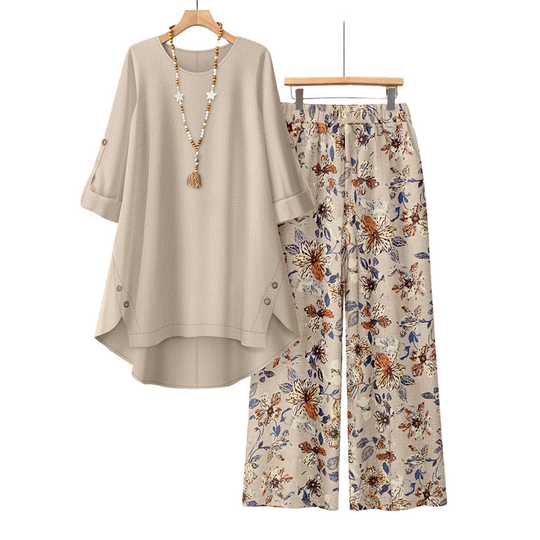 Women's Cotton Linen Half Sleeve Top ＆ Pants Set